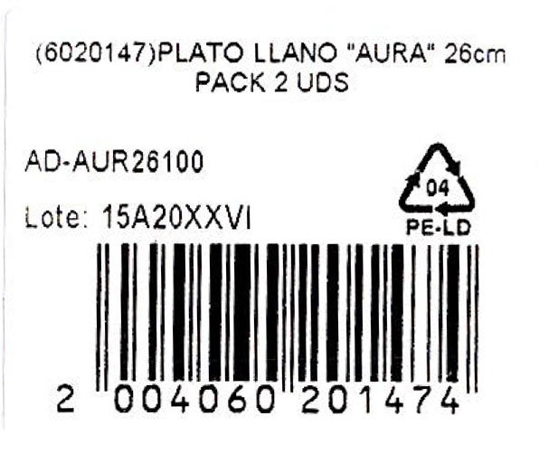 Alfares Plato Llano Aura 26cm Pack de 3 unidades