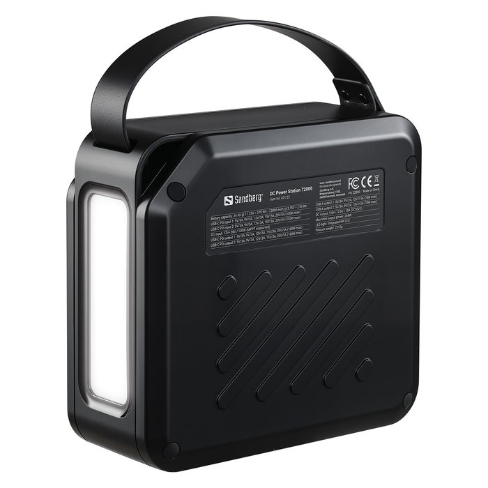 SANDBERG 421-22 Power Station 72000 mAh / 266.4 Wh, Batería Externa Portátil 200W, Tecnología LMFP, Quick Charge 3.0, USB-C PD 100W, 2x USB-A, Negro