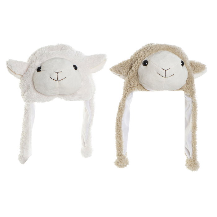DKD Home Decor Gorro Colección Ovejitas Surtido de 2 Piezas Blanco y Marrón Claro