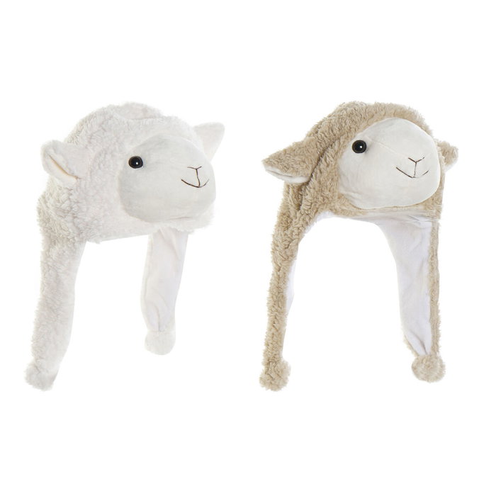 DKD Home Decor Gorro Colección Ovejitas Surtido de 2 Piezas Blanco y Marrón Claro