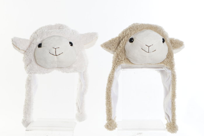 DKD Home Decor Gorro Ovejitas Kids Blanco Marron Claro 4 Unidades 24 x 35 x 32 cm