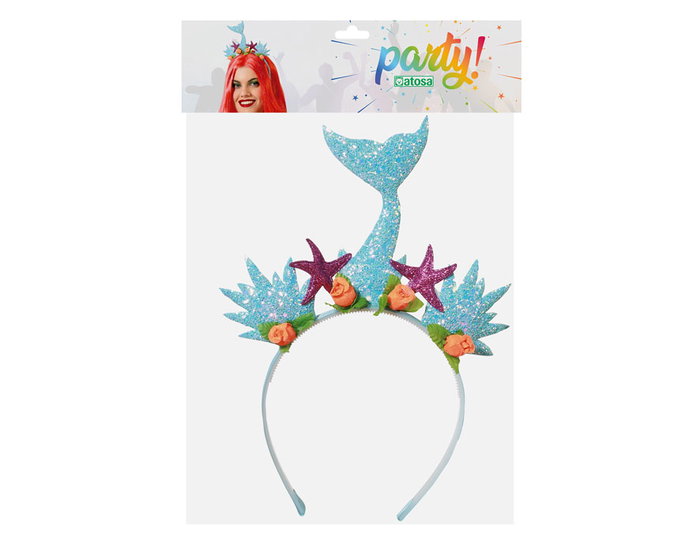 Diadema Cola de Sirena Azul con Estrellas y Flores para Disfraz Marino