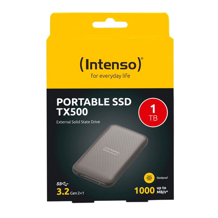 Intenso TX500 - Disco Duro Externo SSD de 1TB USB-C 3.2 Gen 2, Velocidad hasta 1000 MB/s, Compacto y Resistente a Golpes, Compatible con Windows y Mac