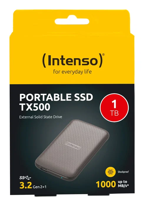 Intenso TX500 SSD Externo 1TB USB-C 3.2 Gen 2 (10 Gb/s) hasta 1000 MB/s, Resistente a Golpes, Color Marrón, Incluye Cables USB-C y USB-A