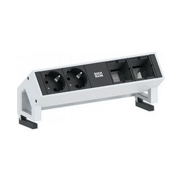 Bachmann GST18 DESK2 Regleta de Alimentación con 2 Tomas Schuko y 2 Módulos Personalizados, Tipo F, Aluminio y Plástico, Color Blanco/Negro