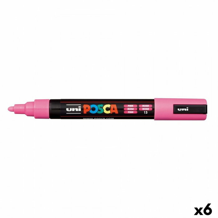 POSCA Marcador PC-5M No Permanente Punta Forma de Bala 1,8 - 2,5 mm Rosa (Set de 6)