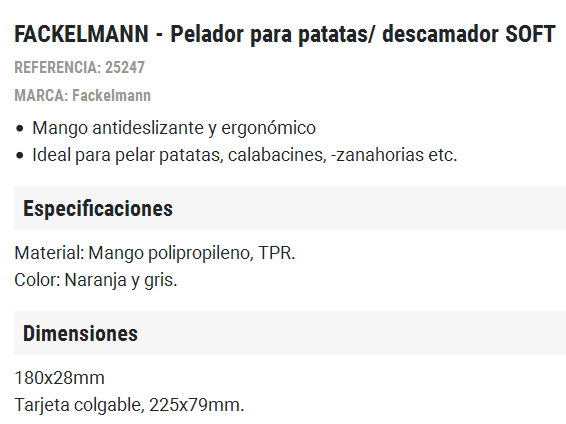 Fackelmann Pelador de Patatas Soft de Acero Inoxidable