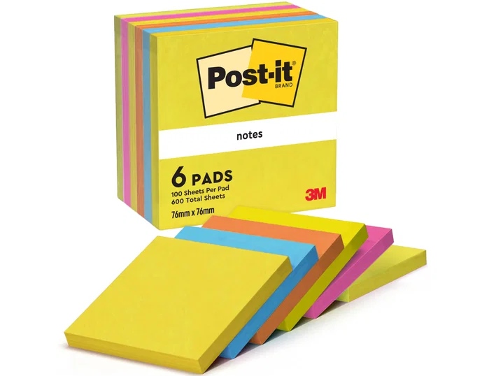 Post-it Pack de 6 Blocs de Notas Adhesivas Colores Neón Surtidos 76x76 mm
