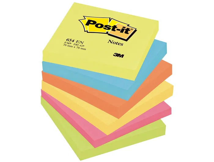 Post-it Bloc de notas adhesivas quita y pon 76x76 mm neon pack de 6 unidades colores surtidos