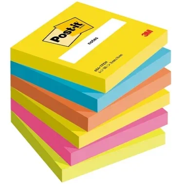 Post-it Pack de 6 Blocs de Notas Adhesivas Colores Neón Surtidos 76x76 mm