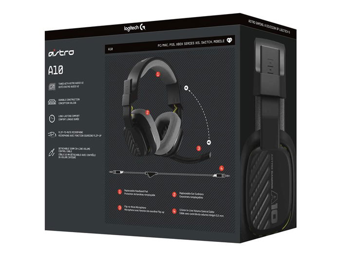 Logitech Auriculares Gaming A10 Astro con Micrófono Boom - Cableado, Estéreo, para PC, Mac, Consolas, Negro