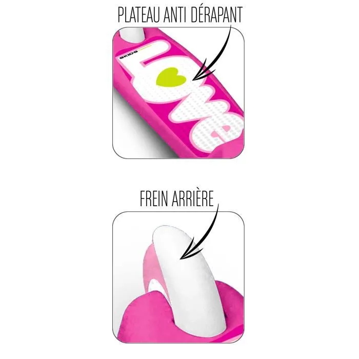 Stamp SKIDS CONTROL Scooter de Dirección 3 Ruedas Rosa Niño/Niña, Plataforma Antideslizante, ABEC 5, Freno Trasero