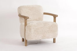 DKD Home Decor Sillón de Fresno y Poliéster Blanco Roto y Marrón