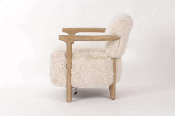 DKD Home Decor Sillón de Fresno y Poliéster Blanco Roto y Marrón