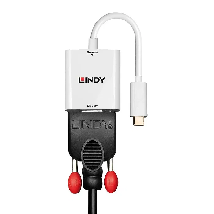 Lindy 43355 Adaptador USB-C a VGA (D-Sub) Macho/Hembra 1920x1200@60Hz, Cable Vídeo, Blanco