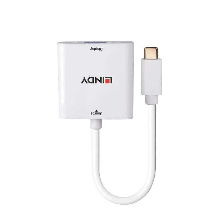 Lindy 43355 Adaptador USB-C a VGA (D-Sub) Macho/Hembra 1920x1200@60Hz, Cable Vídeo, Blanco