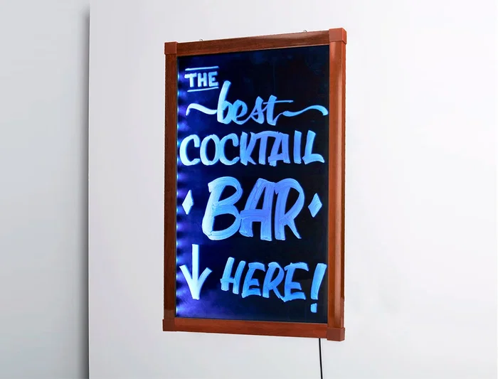 Liderpapel Pizarra de Cristal con LED para Rotuladores Tiza, Caballete Madera, 50x90cm Liderpapel Pizarra de Cristal con LED para Rotuladores Tiza, Caballete Madera, 50x90cm