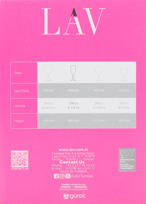 Lav Set 6 Copas Champagne Misket 190 cc Medidas 5 x 5 x 19.3 cm (4 Cajas)