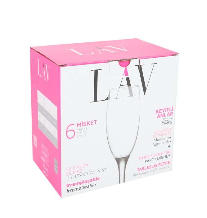 Lav Set 6 Copas Champagne Misket 190 cc Medidas 5 x 5 x 19.3 cm (4 Cajas)