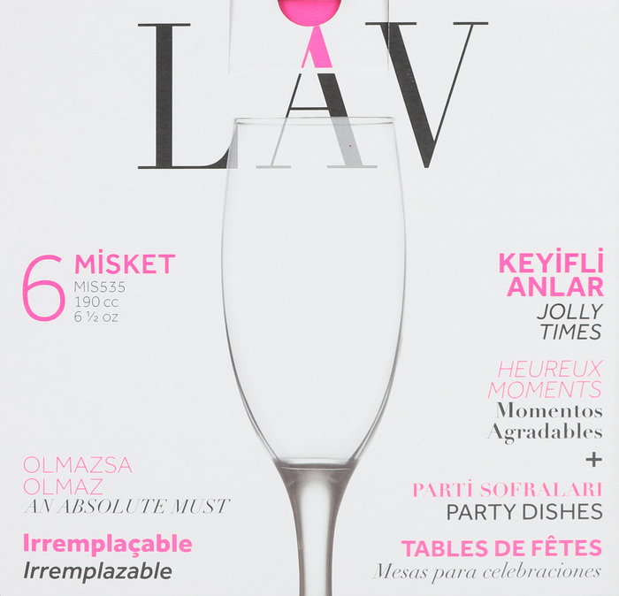 Lav Set 6 Copas Champagne Misket 190 cc Medidas 5 x 5 x 19.3 cm (4 Cajas)