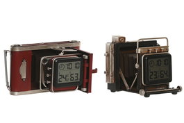 DKD Home Decor Reloj Sobremesa Vintage Negro Granate 16 x 14.5 x 16 cm (2 Unidades)