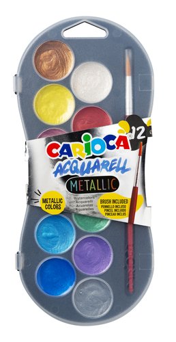Carioca Estuche de Acuarelas Metallic de 12 Colores con Pincel Carioca Estuche de Acuarelas Metallic de 12 Colores con Pincel