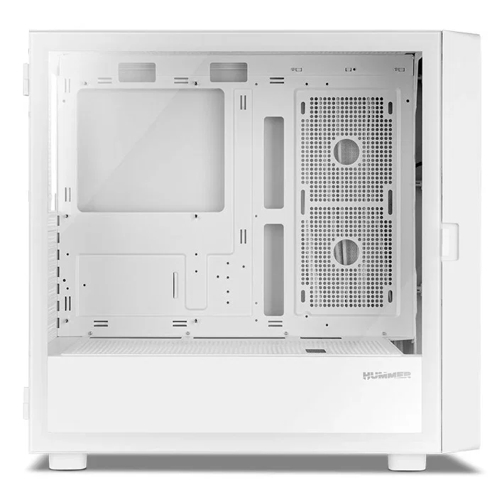 NOX Hummer BIOS Midi Tower para PC Gaming con Pantalla LCD 8" Personalizable, Frontal Mesh, Blanco, Compatible ATX, GPU hasta 395mm, 11 Ventiladores, USB 3.0 y USB-C