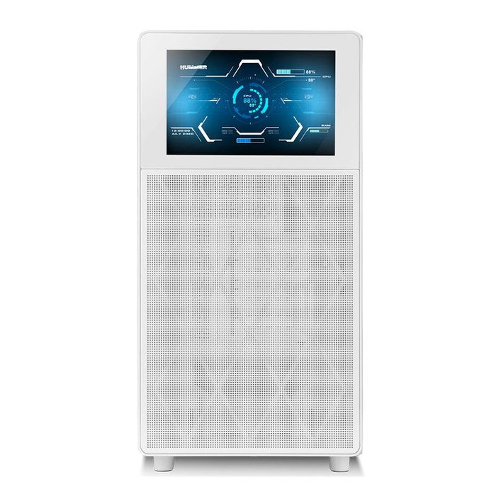 NOX Hummer BIOS Midi Tower para PC Gaming con Pantalla LCD 8" Personalizable, Frontal Mesh, Blanco, Compatible ATX, GPU hasta 395mm, 11 Ventiladores, USB 3.0 y USB-C