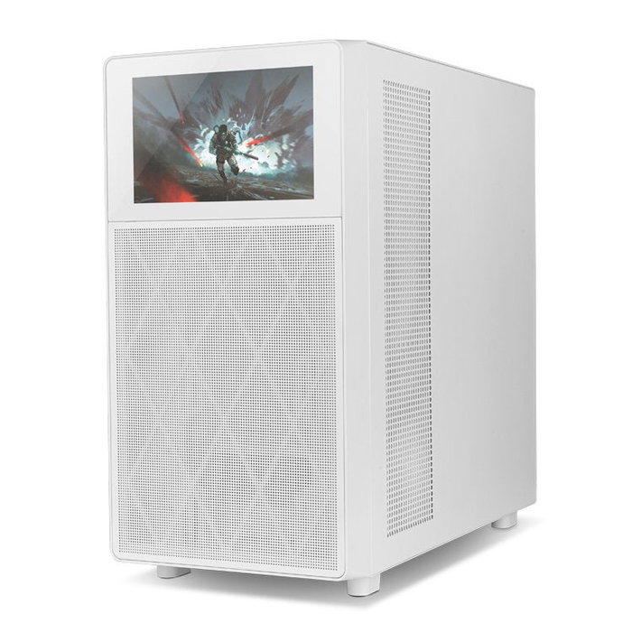 NOX Hummer BIOS Midi Tower para PC Gaming con Pantalla LCD 8" Personalizable, Frontal Mesh, Blanco, Compatible ATX, GPU hasta 395mm, 11 Ventiladores, USB 3.0 y USB-C