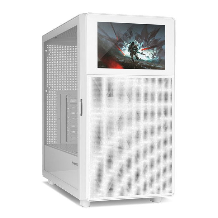 NOX Hummer BIOS Midi Tower para PC Gaming con Pantalla LCD 8" Personalizable, Frontal Mesh, Blanco, Compatible ATX, GPU hasta 395mm, 11 Ventiladores, USB 3.0 y USB-C