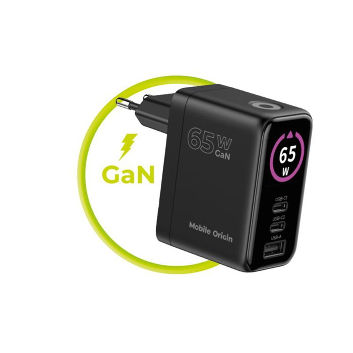 Mobile Origin PW20 Cargador GaN 65W con Pantalla TFT y 3 Puertos Mobile Origin PW20 Cargador GaN 65W con Pantalla TFT y 3 Puertos