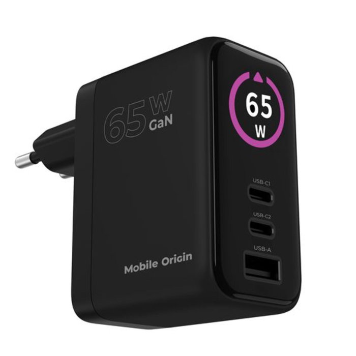 Mobile Origin PW20 Cargador GaN 65W con Pantalla TFT y 3 Puertos Mobile Origin PW20 Cargador GaN 65W con Pantalla TFT y 3 Puertos