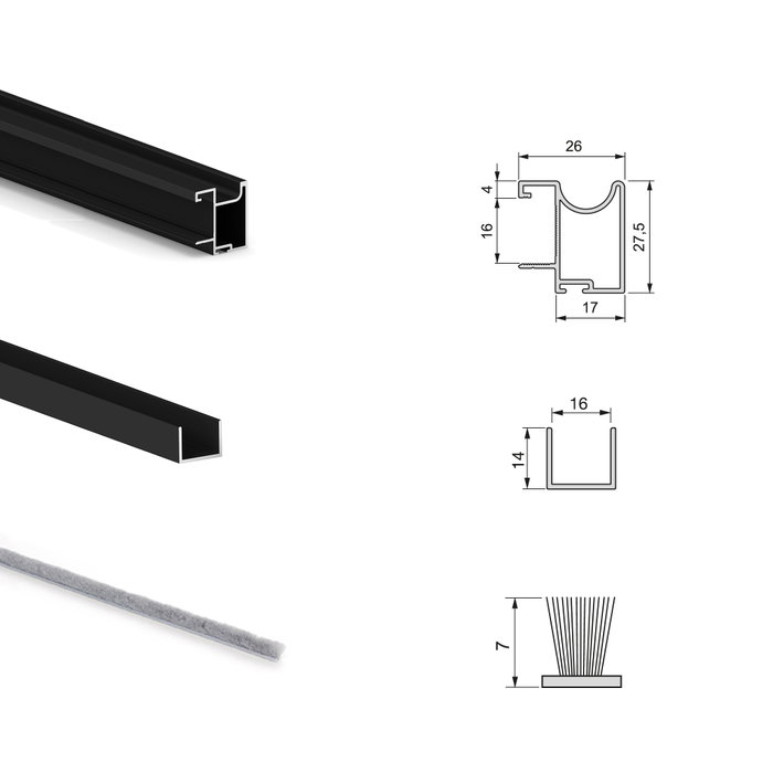 Emuca Kit de herrajes Placard 74 para armario de 2 puertas correderas, cierre suave y tirador Sharp, negro