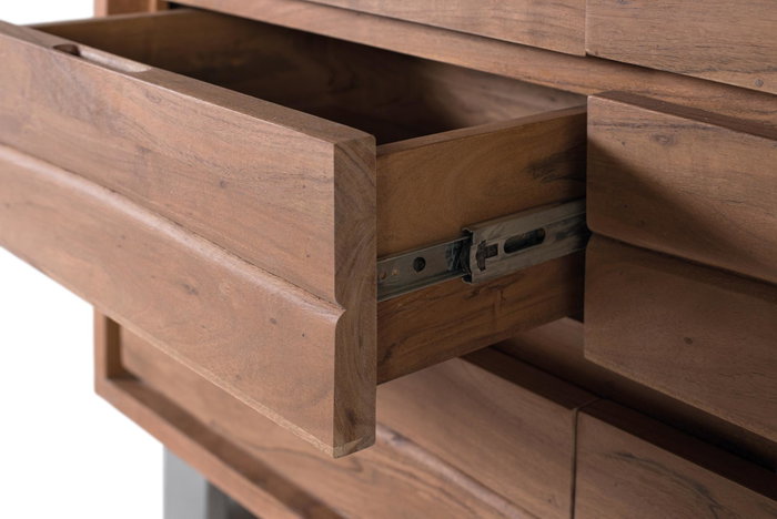 Giner y Colomer Vitrina de Madera Maciza de Acacia y Cristal, 190 cm, con 2 Puertas y 4 Cajones, Estructura Moderna con Patas Metálicas - Natural Giner y Colomer Vitrina de Madera Maciza de Acacia y Cristal, 190 cm, con 2 Puertas y 4 Cajones, Estructura Moderna con Patas Metálicas - Natural