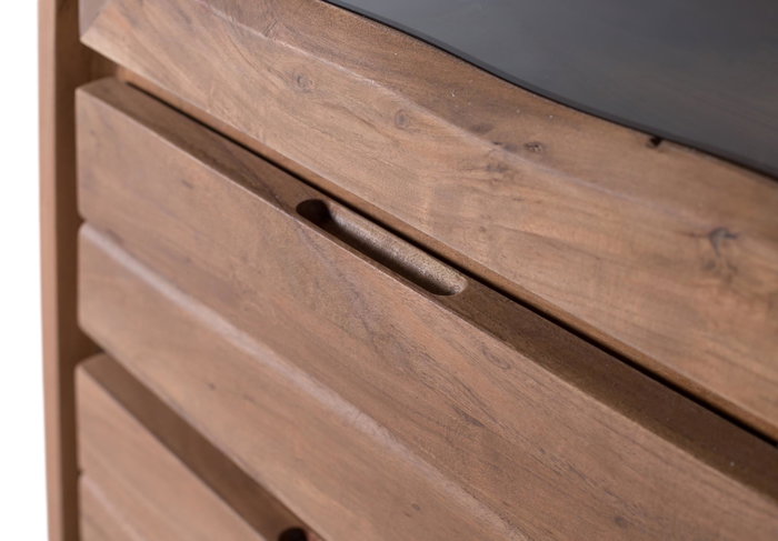 Giner y Colomer Vitrina de Madera Maciza de Acacia y Cristal, 190 cm, con 2 Puertas y 4 Cajones, Estructura Moderna con Patas Metálicas - Natural Giner y Colomer Vitrina de Madera Maciza de Acacia y Cristal, 190 cm, con 2 Puertas y 4 Cajones, Estructura Moderna con Patas Metálicas - Natural