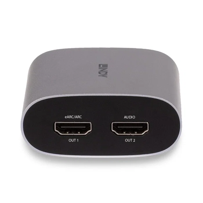 Lindy 38368 Extractor de Audio HDMI, Convertidor de Audio con 1 Entrada y 2 Salidas HDMI 2.0b, Soporte 4K a 60Hz, HDCP 2.2, Negro/Plata