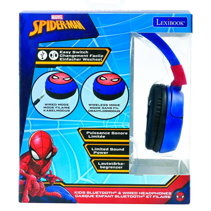 Lexibook Auriculares Inalámbricos Spiderman HPBT010SP Bluetooth 5.0 Cable Jack Extraíble +3 Años