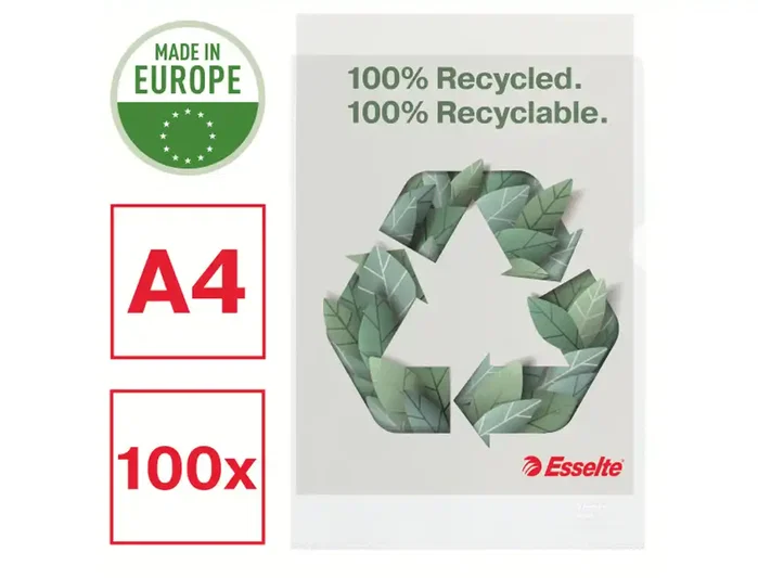 Esselte 627496 Caja 100 Dossiers Uñeros Polipropileno Transparente Piel Naranja A4 Recycle 100 Micras