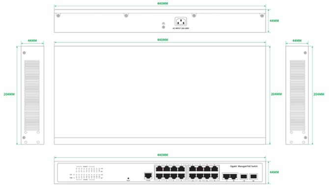 Ernitec Switch PoE Gestionado de Capa 2+ 20 Puertos Gigabit 16 Puertos PoE 285W 2 Puertos SFP