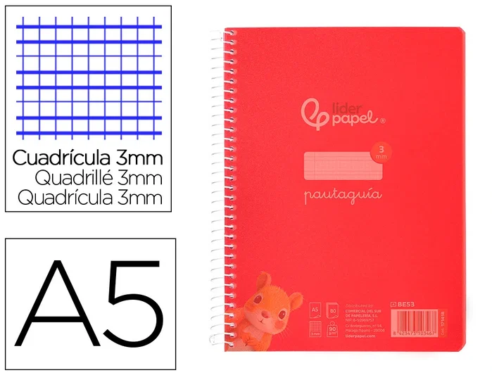 Liderpapel Cuaderno Espiral A5 Pautaguía Tapa Plástica Rojo Liderpapel Cuaderno Espiral A5 Pautaguía Tapa Plástica Rojo