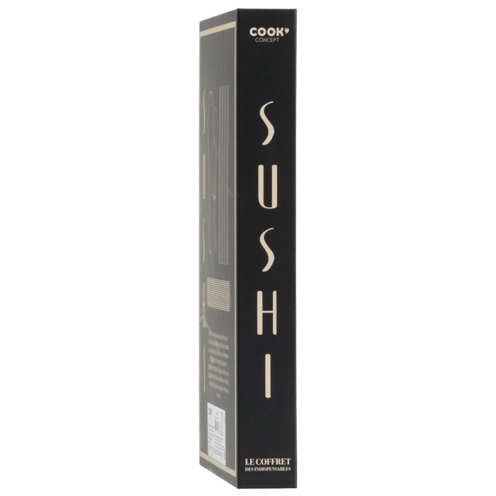 Cook Concept Caja-Libro 4 Piezas Para Sushi con Esterilla, Cuchara, Cuchillo de Bambú y Palillos de Acero Inoxidable