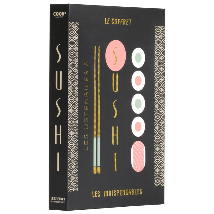 Cook Concept Caja-Libro 4 Piezas Para Sushi con Esterilla, Cuchara, Cuchillo de Bambú y Palillos de Acero Inoxidable