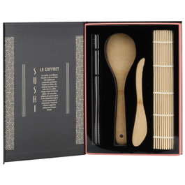 Cook Concept Caja-Libro 4 Piezas Para Sushi con Esterilla, Cuchara, Cuchillo de Bambú y Palillos de Acero Inoxidable
