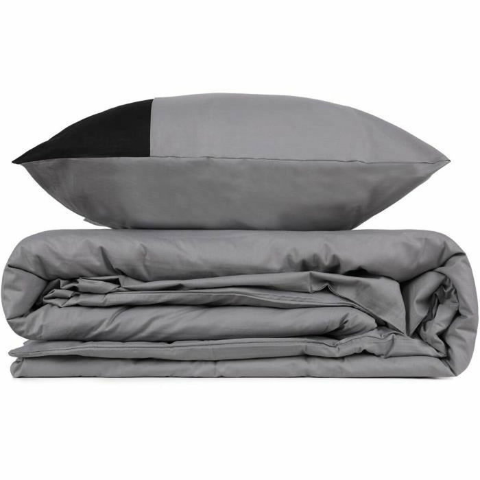 Aucune Juego de cama Gris 100% algodón con funda nórdica y 2 fundas de almohada