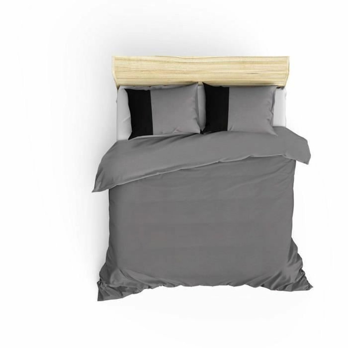 Aucune Juego de cama Gris 100% algodón con funda nórdica y 2 fundas de almohada