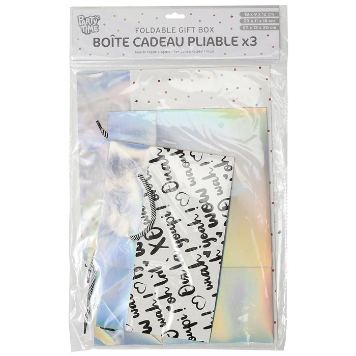 Party Time Juego de 3 Cajas-Bolsas de Regalo Plegables con Asas Vallee Outlet Medidas 18x9x12 cm, 23x11x16 cm, 27x13x20 cm