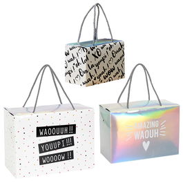 Party Time Juego de 3 Cajas-Bolsas de Regalo Plegables con Asas Vallee Outlet Medidas 18x9x12 cm, 23x11x16 cm, 27x13x20 cm