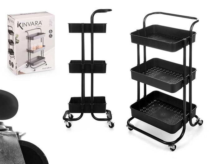 Kinvara Carro Organizador de Plástico Negro 3 Pisos 43x16x32 cm Kinvara Carro Organizador de Plástico Negro 3 Pisos 43x16x32 cm