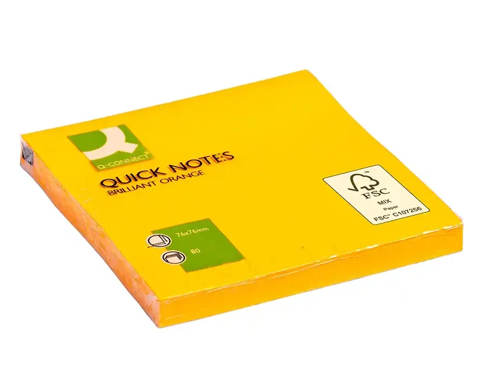 Q-connect Bloc de notas adhesivas quita y pon, naranja neón, 76x76 mm, 80 hojas