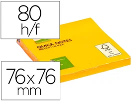 Q-connect Bloc de notas adhesivas quita y pon, naranja neón, 76x76 mm, 80 hojas